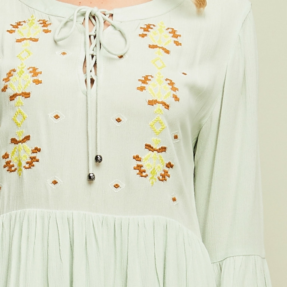 Entro Sage Boho Babydoll Spring Dress NWT - Picture 7 of 12